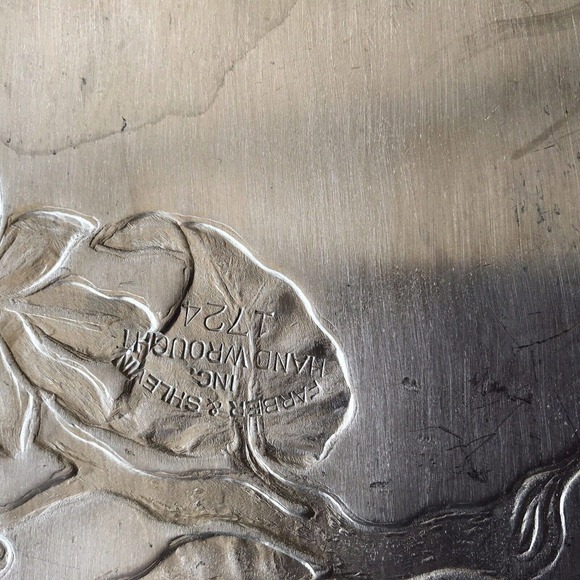 Farber Shelvin Inc Aluminum Tray Round Handwrought Flowers Pre-owned - Picture 3 of 12